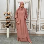 Eid Donne Musulmane Abaya Abito Lungo Khimar 2 Pezzi Set Indumento di Preghiera Abaya Hijab Copertura Completa Veste Ramadan Caf
