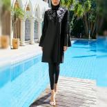 Islamic Muslim Women Long Sleeve Swimsuits Burkinis Modest Swimwear Bathing Swim Surfing Wear Full Cover Black 3 Pieces 