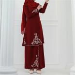 2 Pieces Muslim Sets Women Abaya Solid Embroidery 2pcs Skirts Suits Islamic Clothing Malaysia Baju Kurung Turkey Prayer 