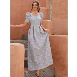 Elegant Floral Square Neck Floral A Line Skirts Short Puff Sleeve Summer Maxi Dress High Waist Women Long Dresses Muslim