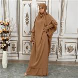 2 סטים עם ברדס עליון נשים מוסלמיות חיג'אב בגד תפילה ג'ילבאב עבאיה עיד רמדאן ארוך שמלת חימר איסלאמי ג