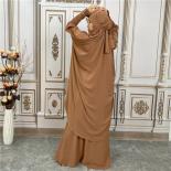 2 Piece Sets Overhead Hooded Women Muslim Hijab Dress Prayer Garment Jilbab Abaya Eid Ramadan Long Khimar Gown Islamic C