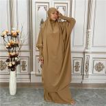 2 סטים עם ברדס עליון נשים מוסלמיות חיג'אב בגד תפילה ג'ילבאב עבאיה עיד רמדאן ארוך שמלת חימר איסלאמי ג