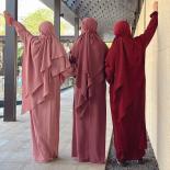 2 Pieces Set Eid Ramadan Muslim Women Prayer Garment Hooded Khimar Jilbab Islamic Clothing Hijab Dress Niqab Abaya Burqa