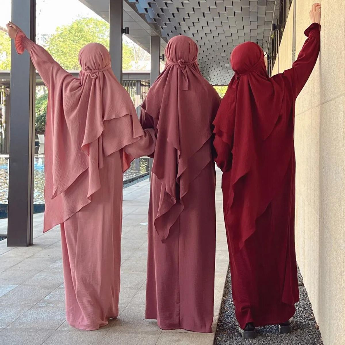طقم قطعتين لعيد رمضان للنساء المسلمات ملابس الصلاة بقلنسوة خمار جلباب ملابس إسلامية فستان حجاب نقاب عباية برقع