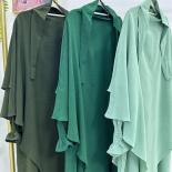 2 Pieces Set Eid Ramadan Muslim Women Prayer Garment Hooded Khimar Jilbab Islamic Clothing Hijab Dress Niqab Abaya Burqa