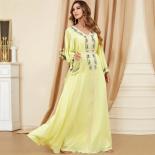 Abaya Emberoidery Maxi Dresses Ladies V Neck Long Sleeve Belted Kaftan Turkish Dresses For Women Jilbab 2023 Autumn Abay