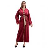 Abayas For Women Floral Rhinestone Moroccan Caftan Belt Long Sleeve Luxury Velvet Split Hem Slim A Line Party Dresses Ra