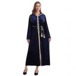 Abayas For Women Floral Rhinestone Moroccan Caftan Belt Long Sleeve Luxury Velvet Split Hem Slim A Line Party Dresses Ra