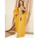 Spring Summer Solid Kaftan Dress Appliques Tassel Muslim Women Long Dress Abayas Dubai Turkish Bat Sleeve Oversized Part
