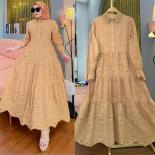 Full Hollow Out Embroidery Maxi Dresses For Women Summer 2023 Sweet Ethnic Loose Casual Arabic Muslim Robe Middle East T
