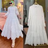 Full Hollow Out Embroidery Maxi Dresses For Women Summer 2023 Sweet Ethnic Loose Casual Arabic Muslim Robe Middle East T