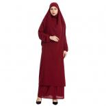 Women 2 Piece Set Hooded Muslim Dress Eid Prayer Garment Jilbab Abaya Long Khimar Full Cover Ramadan Gown Abayas Islamic
