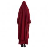 Women 2 Piece Set Hooded Muslim Dress Eid Prayer Garment Jilbab Abaya Long Khimar Full Cover Ramadan Gown Abayas Islamic