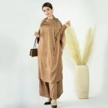 סט ג'ילבאב ארוך ג'ילבאב רמדאן 2 חלקים אבאיה מוסלמית נשים בגד תפילה דובאי סעודיה שמלת תפילה 2 חלקים סט מכנסיים עיד