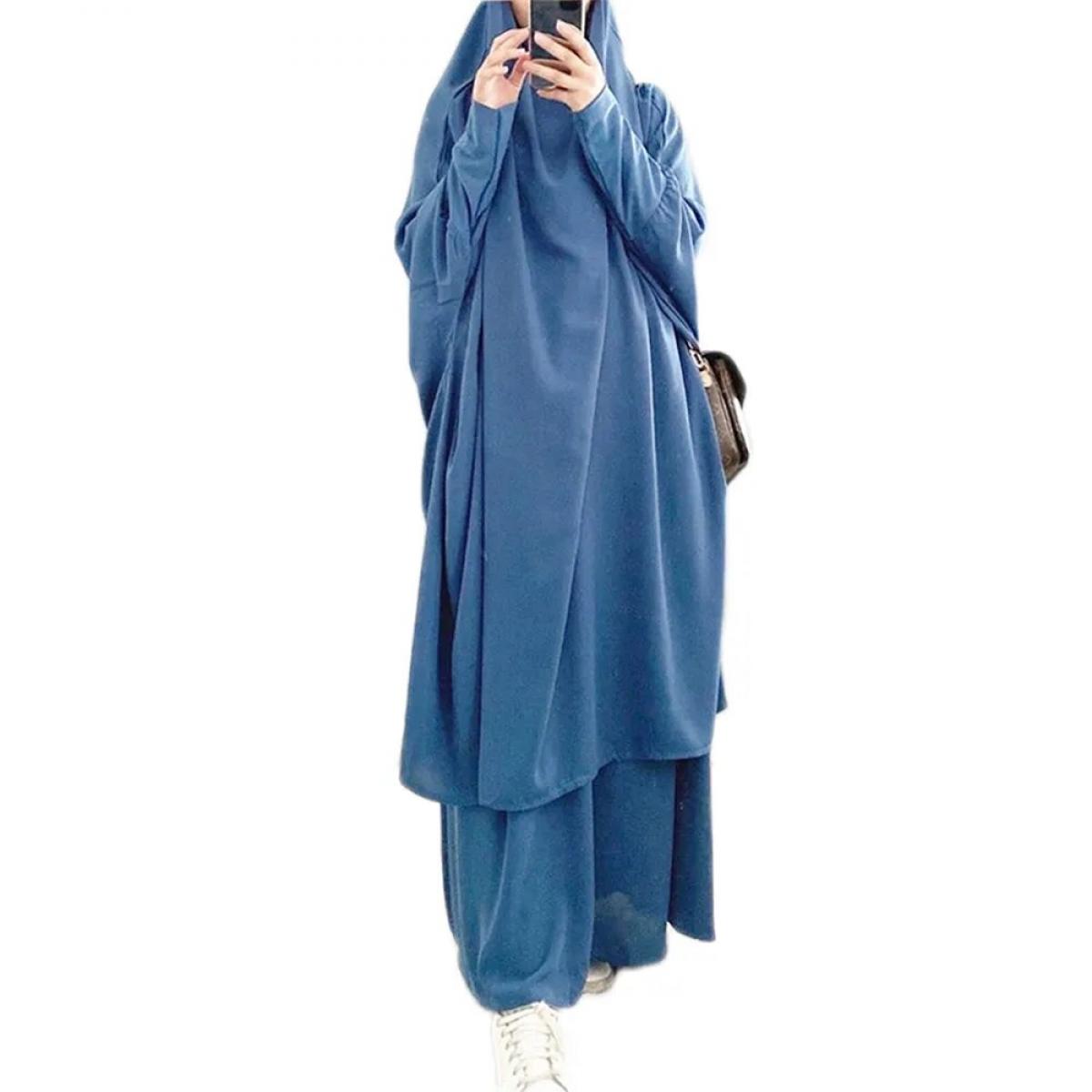 Ramadan 2 Piece Jilbab Long Khimar Set Abaya Muslim Women Prayer Garment Dubai Saudi Prayer Dress 2 Piece Skirt Sets Eid
