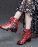 Autumn New Genuine Leather Women's Boots Ethnic Style Thick Heel Soft Sole Color Matching Plus Velvet Thickened Short Bo