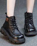 Women's Autumn New Style Foamed Thick Soled Soft Soled Genuine Leather Short Boots Washed First Layer Soft Cowhide Lace 