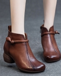 New Autumn And Winter Genuine Leather Women's Boots Thick Heels Soft Soles Retro Short Boots Washed First Layer Soft Cow