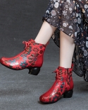 Boots For Women Autumn And Winter New Genuine Leather Women's Boots Thick Heel Soft Sole Top Cowhide Ethnic Style Color 