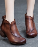 Women's Autumn And Winter New Style Thick Heel Soft Sole Water-washed Soft Cowhide Short Boots Round Toe Genuine Leather