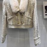 High Street Newest 2023 Fashion Designer Jacket Women's Fox Collar Woven Tweed Down Inner Jacket