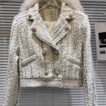 High Street Newest 2023 Fashion Designer Jacket Women's Fox Collar Woven Tweed Down Inner Jacket