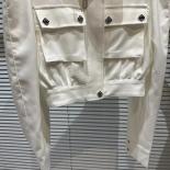 High Street Newest 2023 Designer Jacket Women's Pocket Metal Buckle Bubble Shoulder Pad Short  Jacket