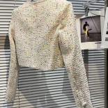 High Street Newest 2023 Fashion Designer Jacket Women's  Woven Pocket Shoulder Pad Tweed Short Jacket