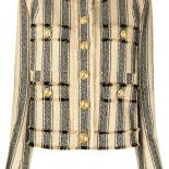 High Street Newest 2023 A/w Designer Outerwear Women's Elegant Yellow Black Striped Tassel Fringed Tweed Jacket