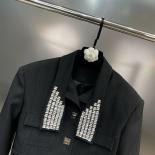 High Street Newest 2023 Fall Winter Designer Fashion Women Polo Collar Long Sleeved Square Buckle Diamonds Beaded Jacket