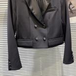 High Street Newest 2023 Fashion Designer Jacket Women's Satin Collar Spliced Double Breasted Short Jacket