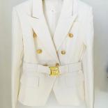 High Street Newest 2023 Designer Jacket Women's Double Breasted Lion Buttons Monogram Jacquard Belted Blazer