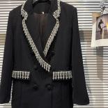 High Street Newest 2023 Fashion Designer Jacket Women's Rhinestone Tassel Collar Shoulder Pad Blazer