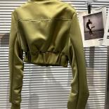 High Street Newest Fashion 2023 Spring Designer Jacket Women's Zip Pocket Pleated Sleeve Shoulder Pad Short Jacket
