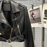 High Street 2023 New Designer Jacket Women's Zipper Belt Design Motorcycle Synthetic Leather Jacket  Faux Leather