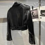 High Street 2023 New Designer Jacket Women's Zipper Belt Design Motorcycle Synthetic Leather Jacket  Faux Leather