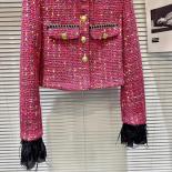 High Street New Fashion 2023 Designer Women's Ostrich Fur Cuffs Tweed Short Jacket