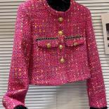 High Street New Fashion 2023 Designer Women's Ostrich Fur Cuffs Tweed Short Jacket