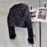 High Street Newest 2023 Fall Winter Designer Fashion Women Nail Bead Plush Tweed Ostrich Hair Short Jacket
