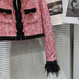 High Street Newest 2023 Fashion Designer Jacket Women's Ostrich Wool Cuff Jewel Buckle Tweed Jacket