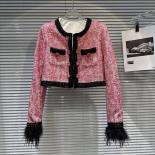 High Street Newest 2023 Fashion Designer Jacket Women's Ostrich Wool Cuff Jewel Buckle Tweed Jacket