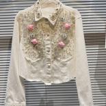 High Street Newest 2023 Designer Fashion Women's Pearl Embroidery Beaded Gradient Denim Short Jacket