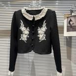 High Street Newest 2023 Fall Winter Designer Fashion Women' Pleated Neckline Embroidered Floral Design Short Jacket