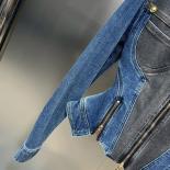 High Street Newest 2023 Fashion Designer Jacket Women's Spliced Contrasting Zipper Design Denim Jacket