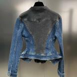 High Street Newest 2023 Fashion Designer Jacket Women's Spliced Contrasting Zipper Design Denim Jacket