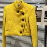 High Street Newest F/w 2022 Designer Fashion Women Diagonal Button Shoulder Pad Woolen Stand Collar Jacket  Jackets