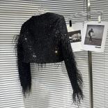 High Street Newest 2023 Fashion Designer Jacket Women's Ostrich Hair Decorative Diamond Buckle Tweed Short Jacket
