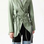 High Street 2022 Newest Designer Blazer Jacket Women's Fashion Lace Up  Hollow Out  Pu Leather Blazer
