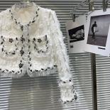 High Street Newest Fashion 2023 Designer Jacket Women's Black White Woven Tassel Short  Jacket